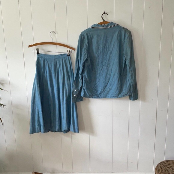 Vintage 1950s Sanforized Denim Chore Coat And Skirt Set Koret - Picture 7 of 11